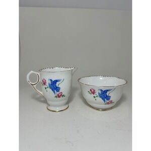 Royal Stafford Blue Bird Bone China Creamer and Sugar Bowl Set Made in England